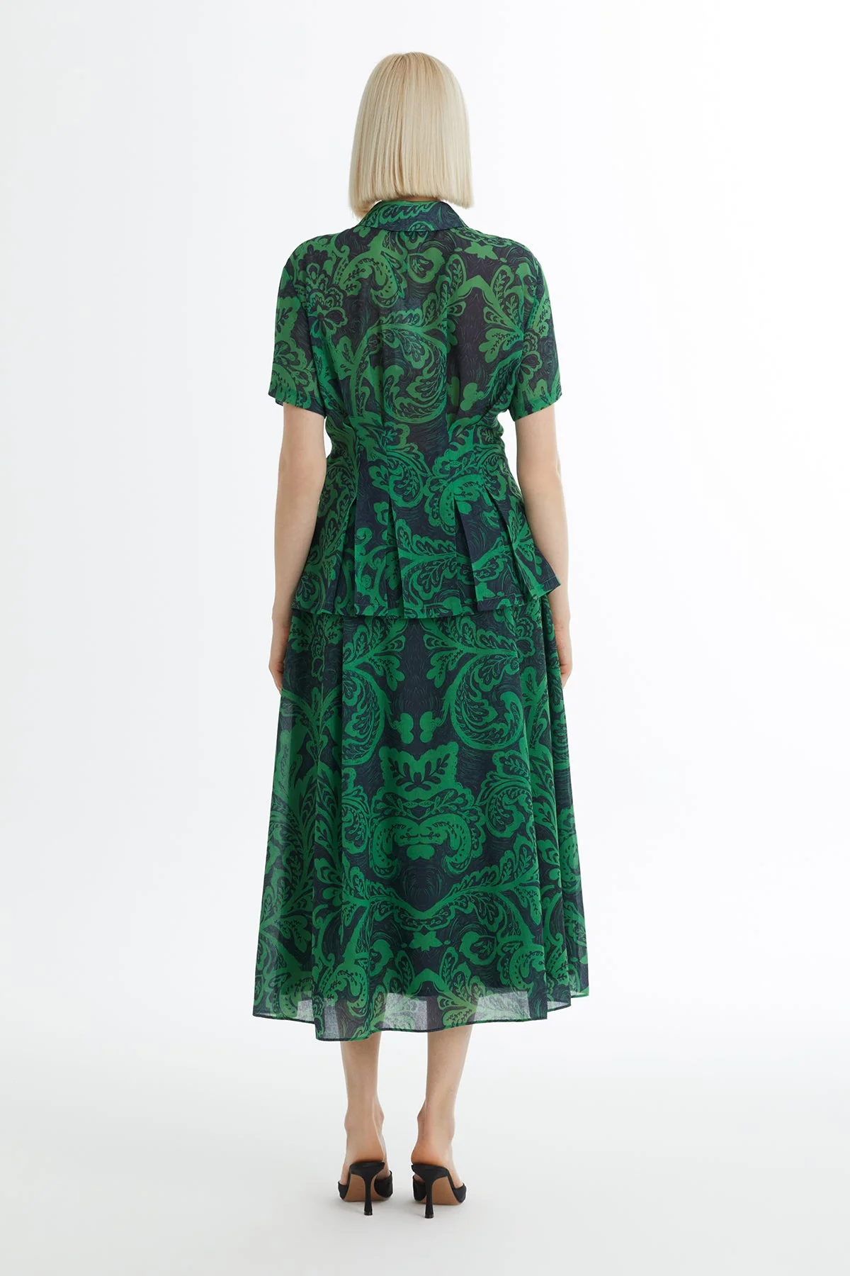 Green Patterned Shirt and Skirt Set - Image 4