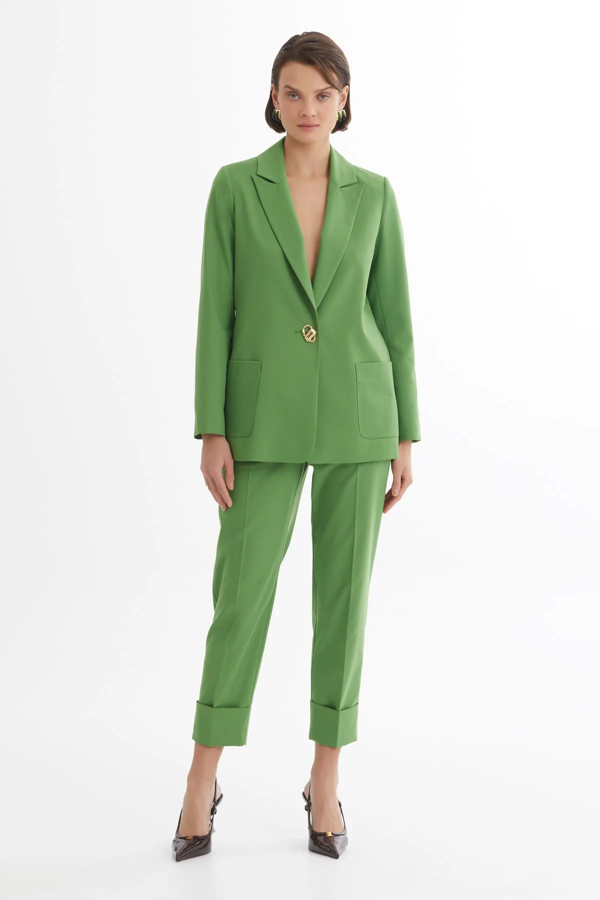 Green Single-Button Blazer Suit