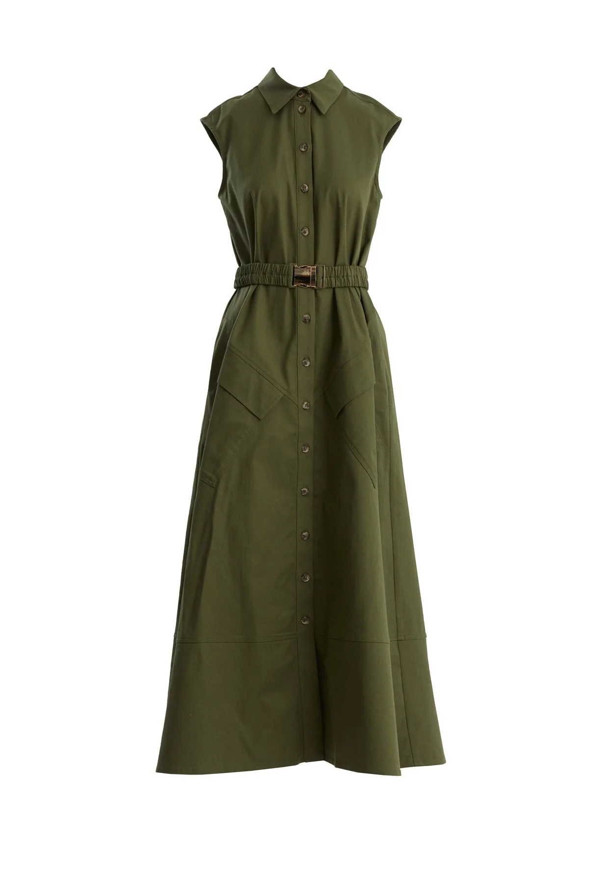 Green Sleeveless Shirt Dress