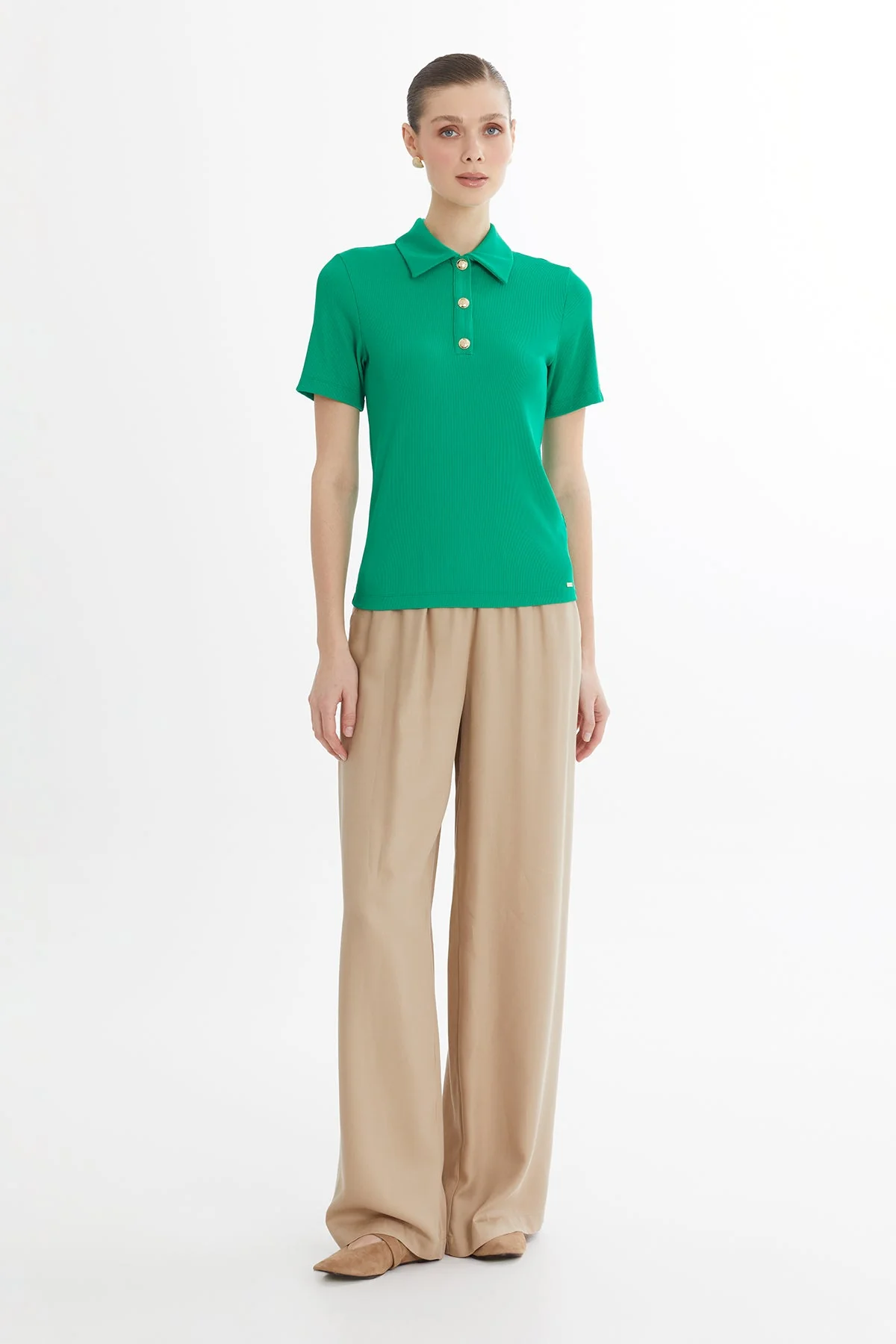 Green Snap-Closure Blouse