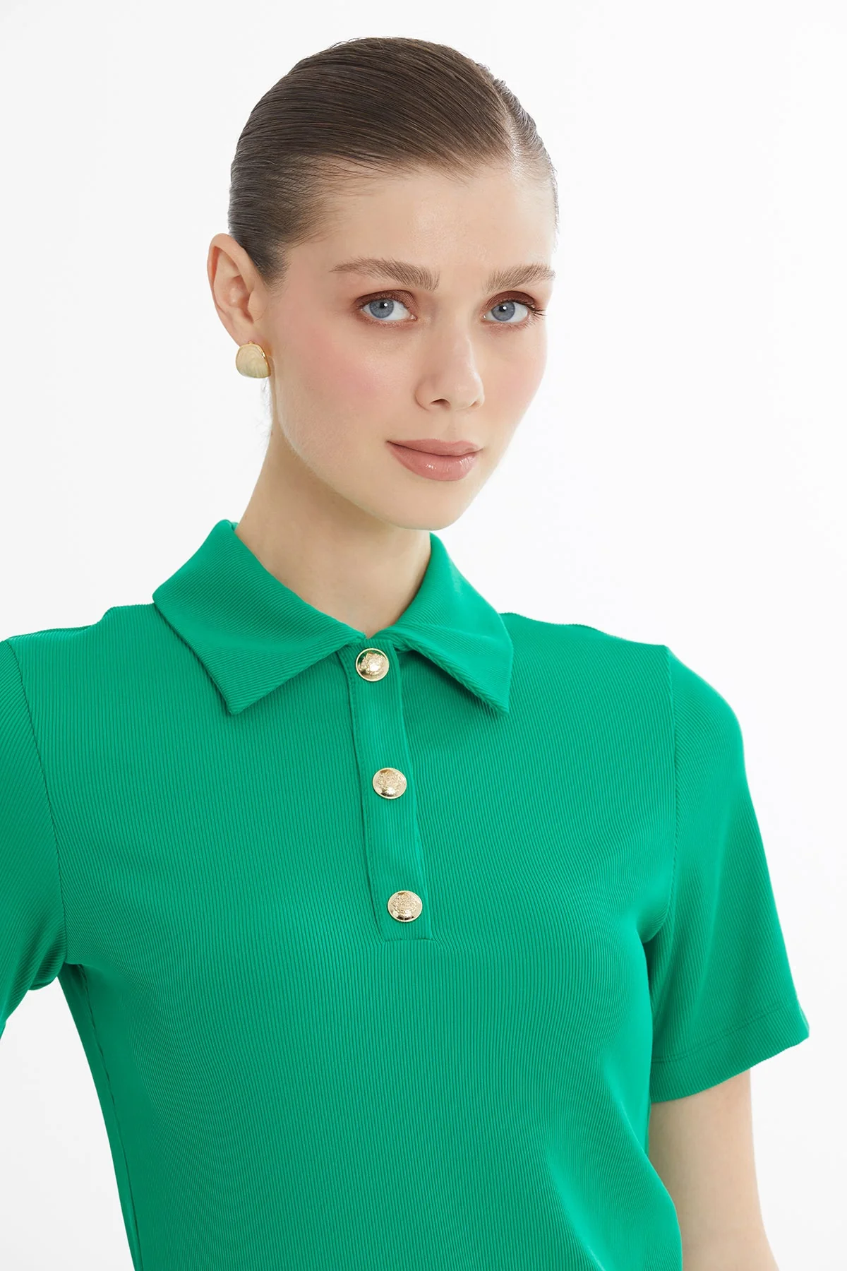 Green Snap-Closure Blouse - Image 2