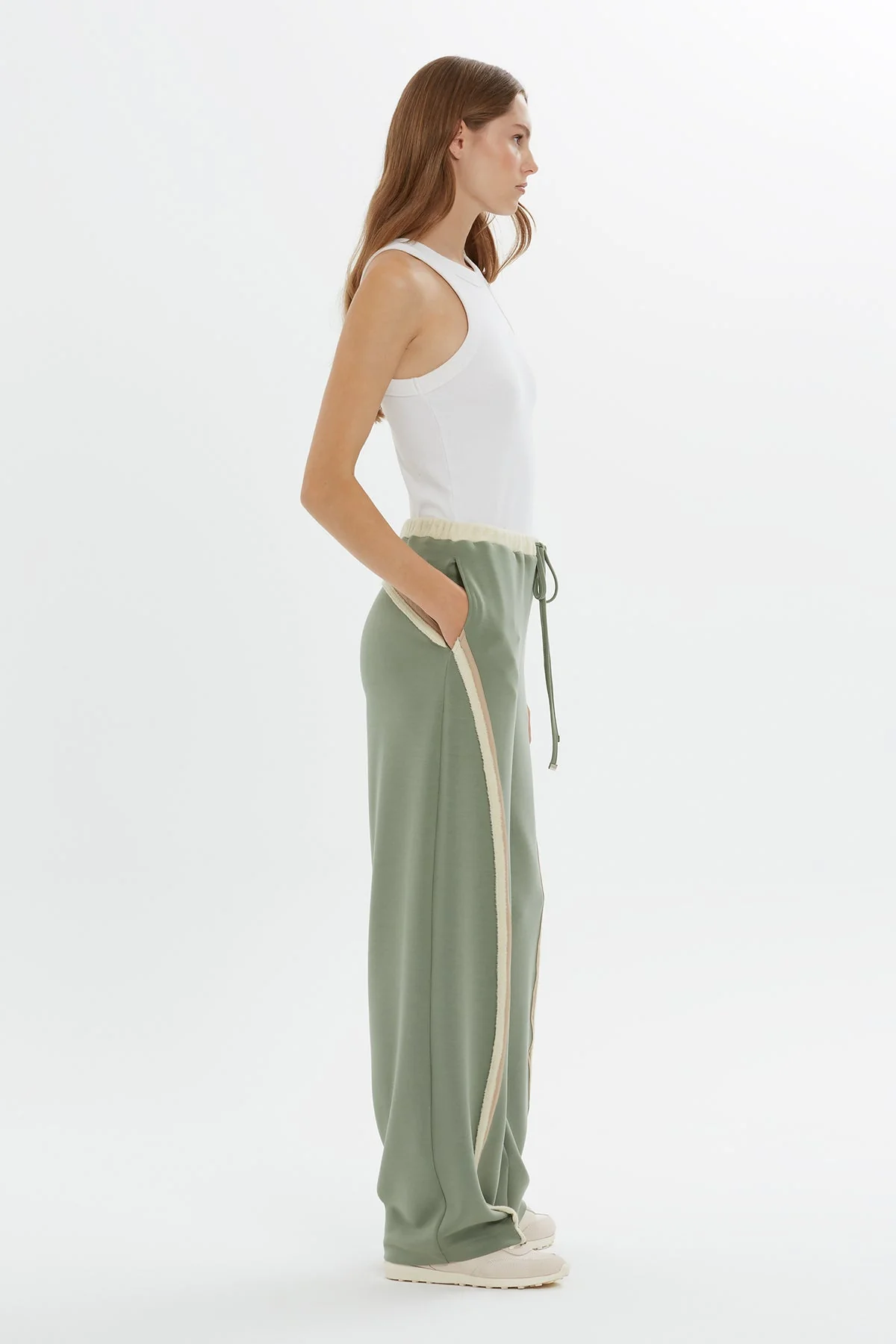 Green Stripe-Detail Wide-Leg Sweatpants - Image 2