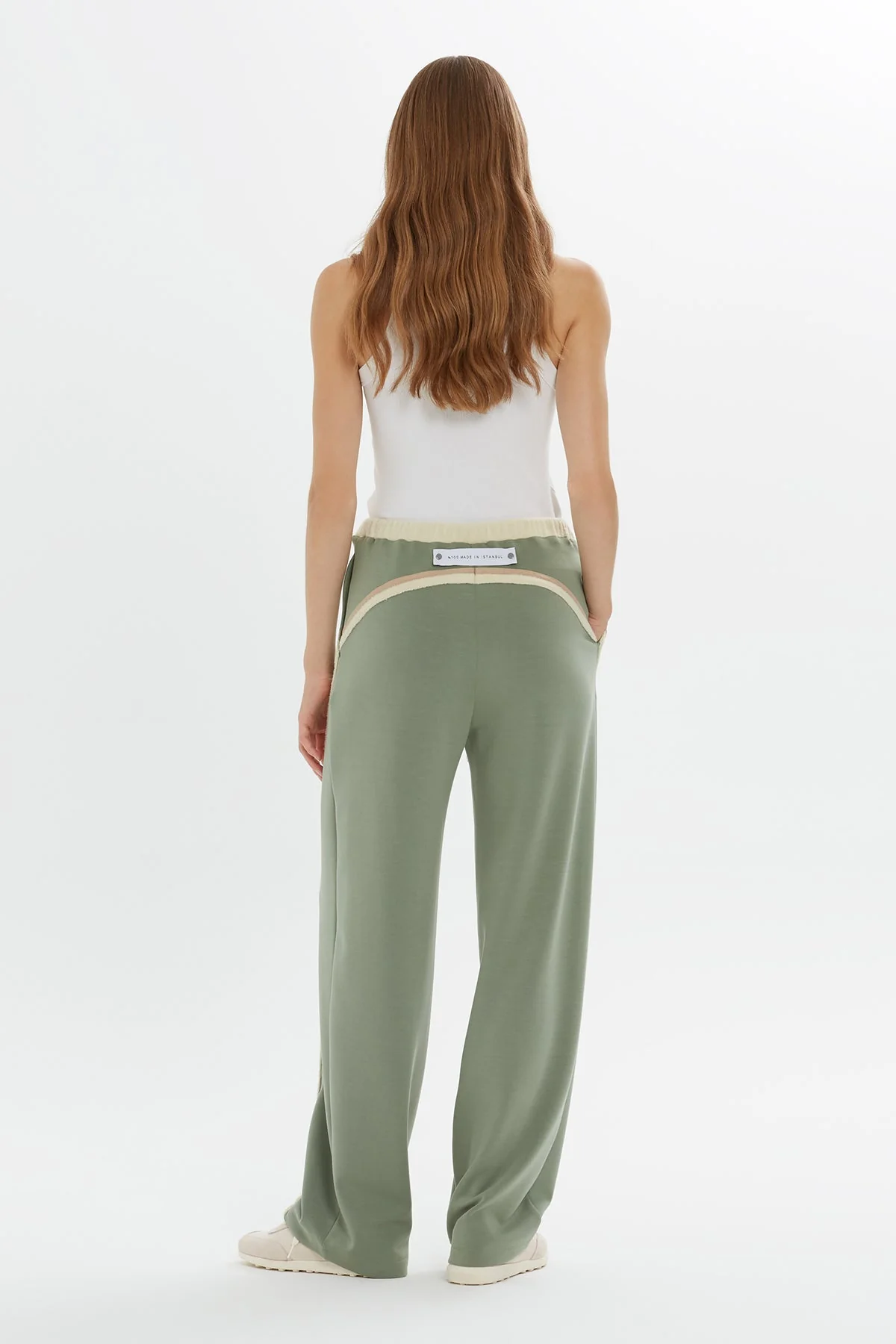 Green Stripe-Detail Wide-Leg Sweatpants - Image 3