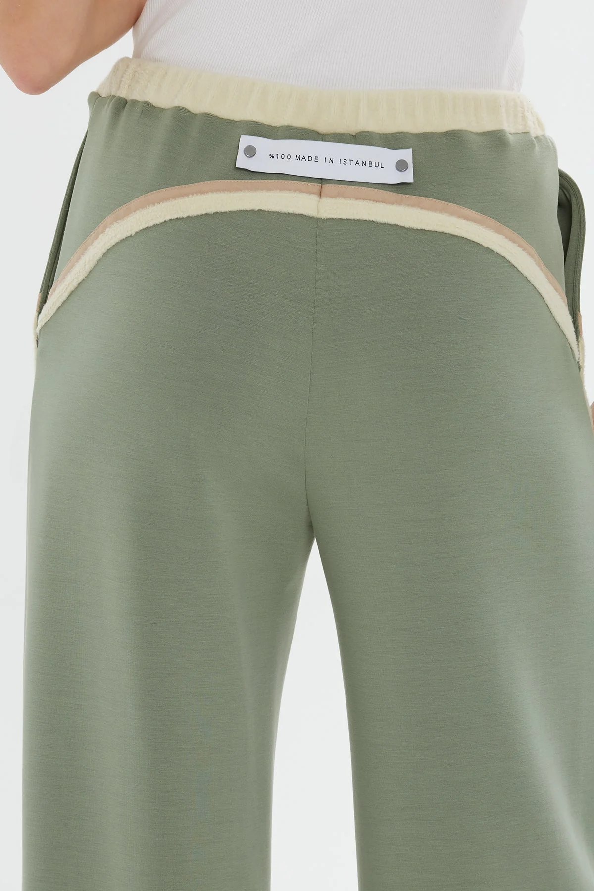 Green Stripe-Detail Wide-Leg Sweatpants - Image 4