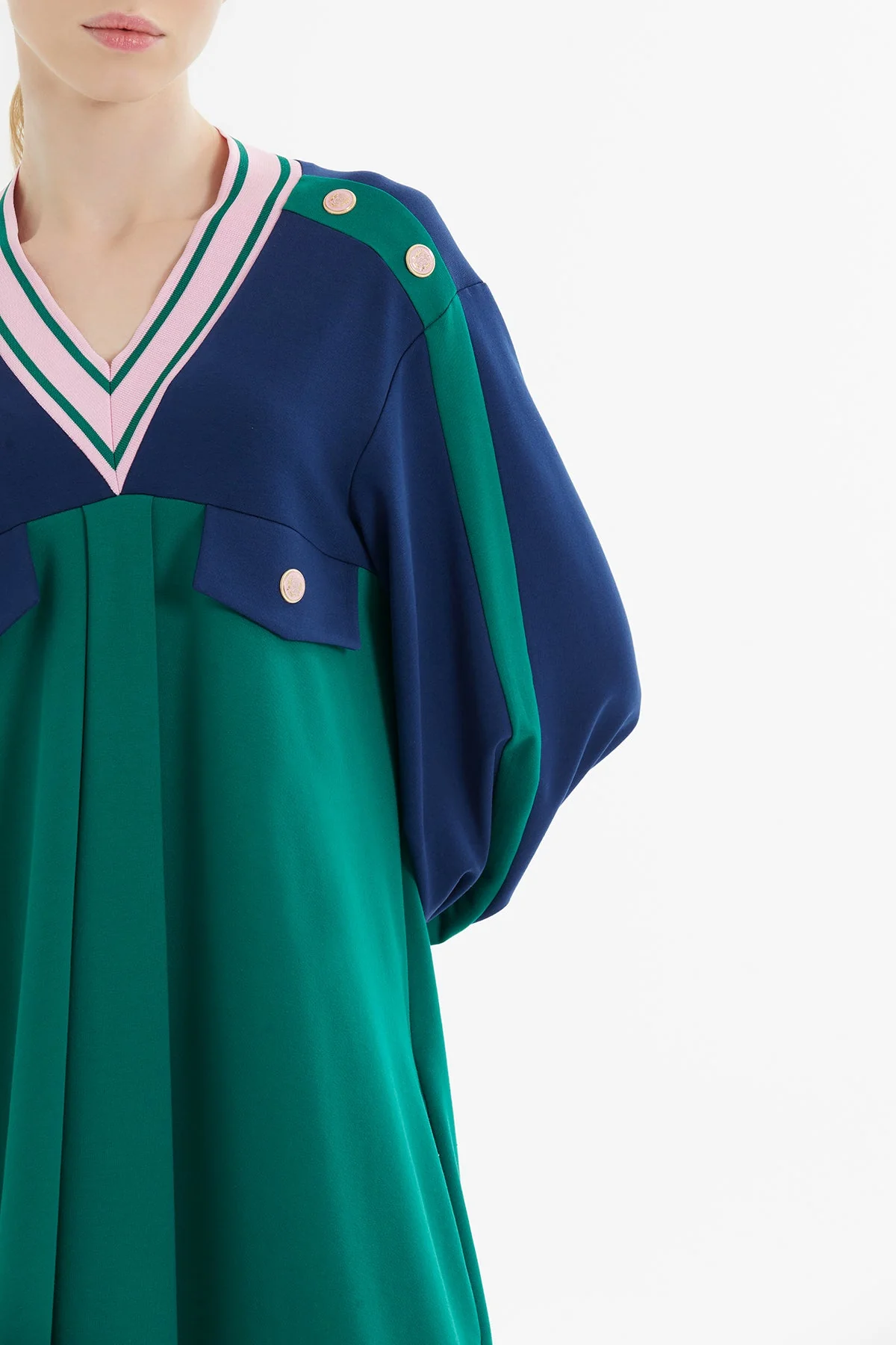 Green V-Neck Midi Dress - Image 2
