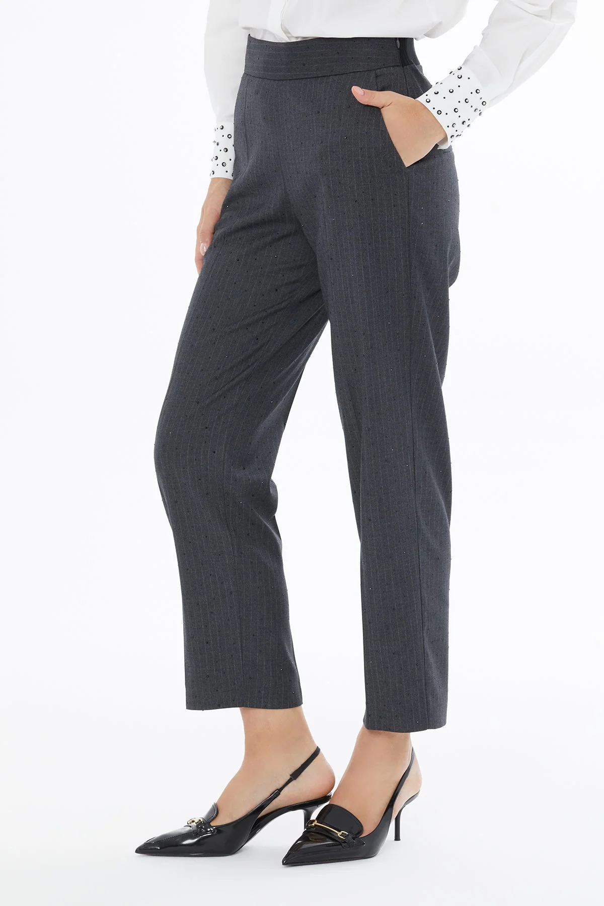 Grey Ankle-Length Trousers - Image 2