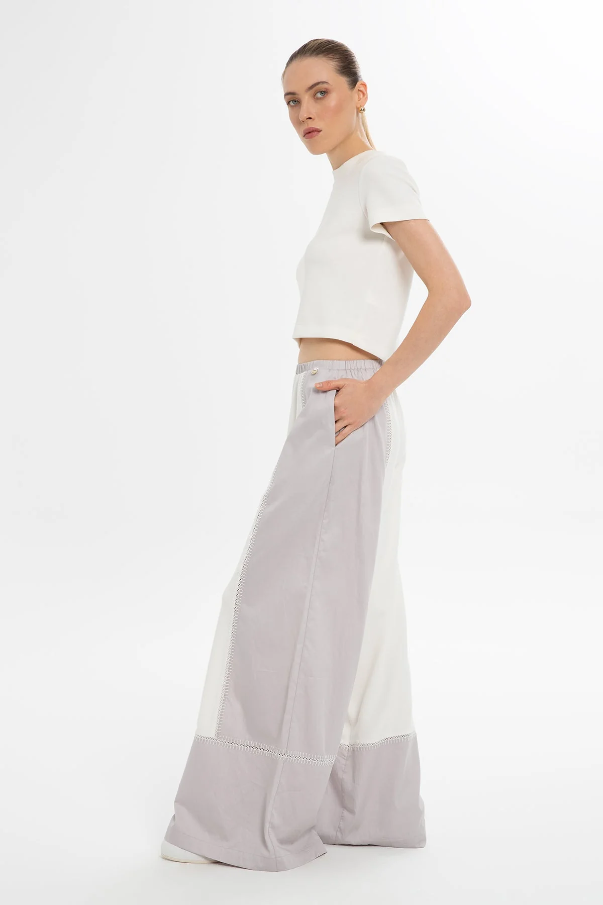 Grey Cotton Wide-Leg Sweatpants - Image 2