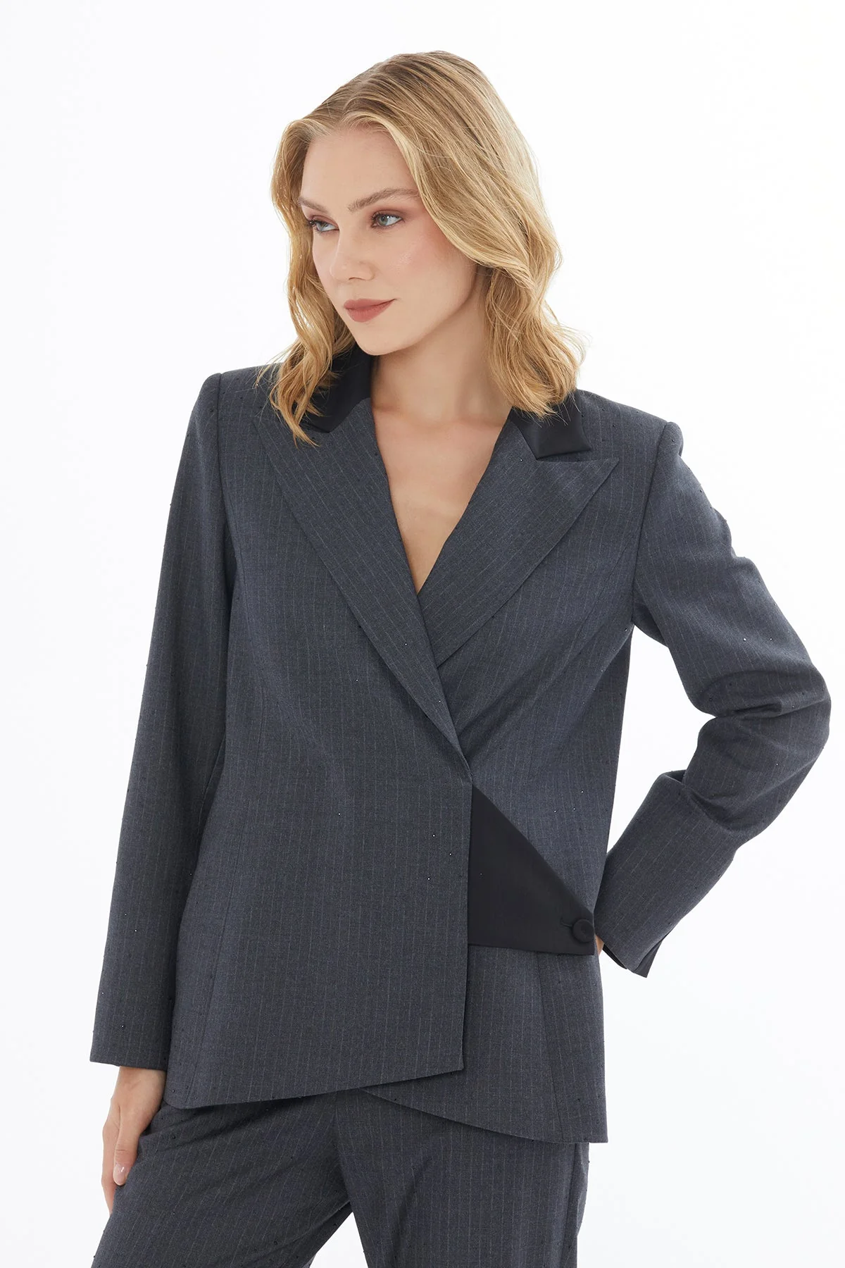 Grey Double-Breasted Jacket with Pockets - Image 3