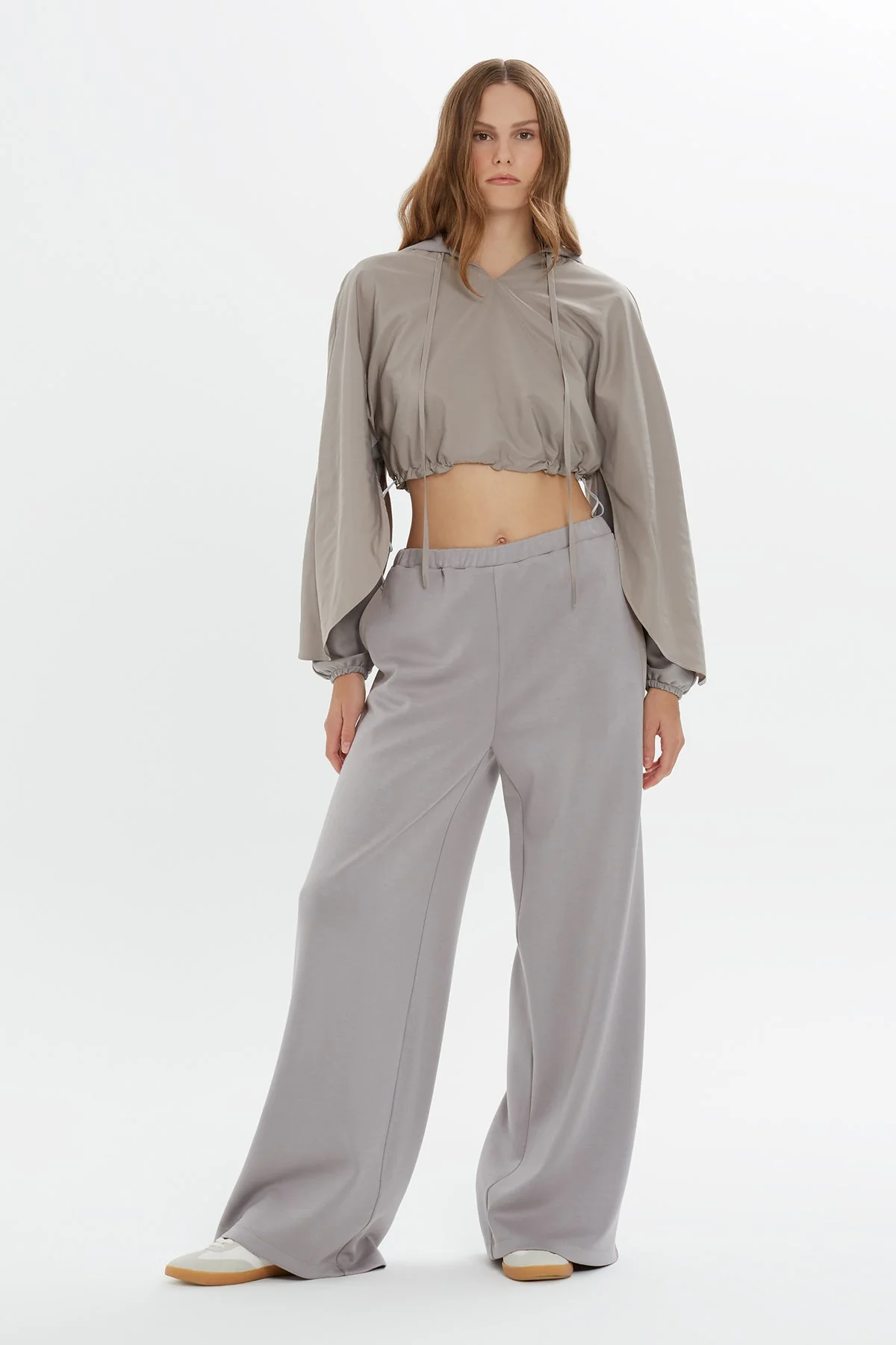Grey Drawstring-Waist Sweatshirt
