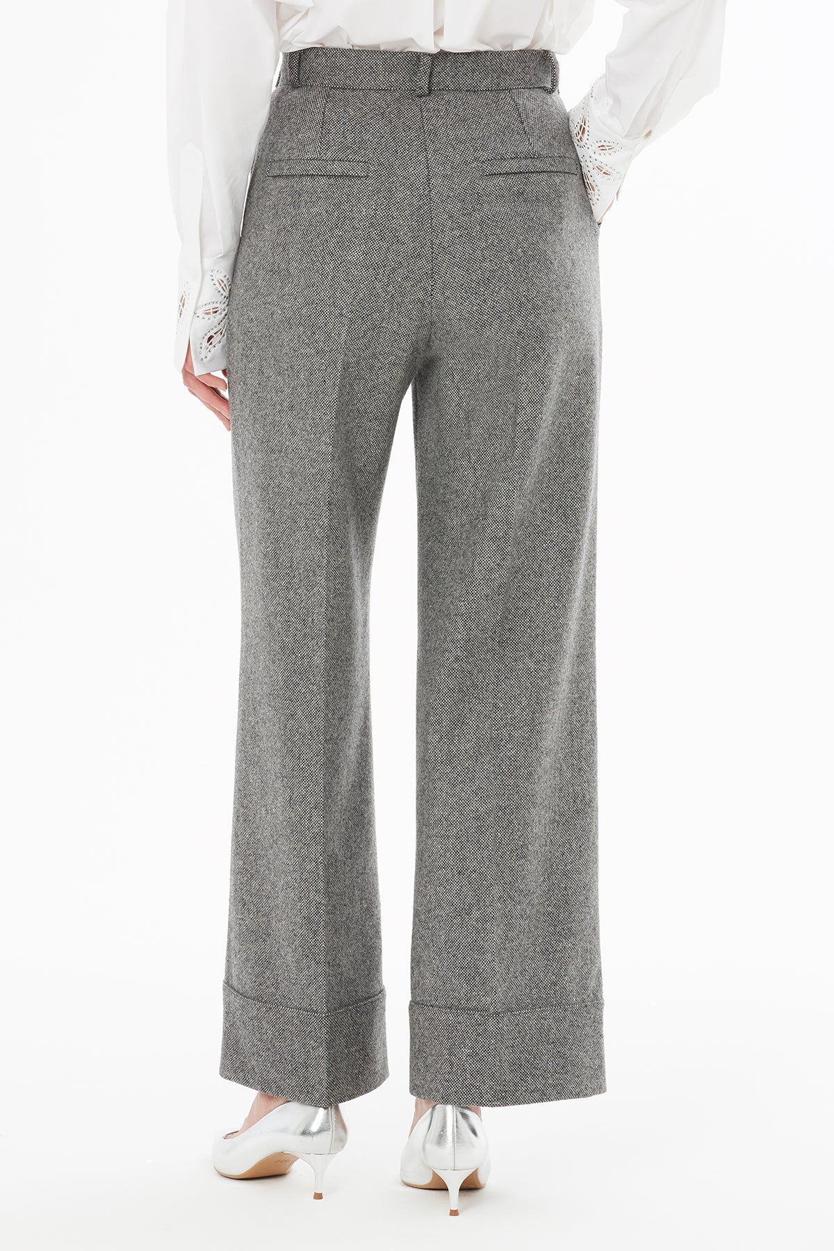 Grey High-Waisted Straight-Leg Trousers - Image 4