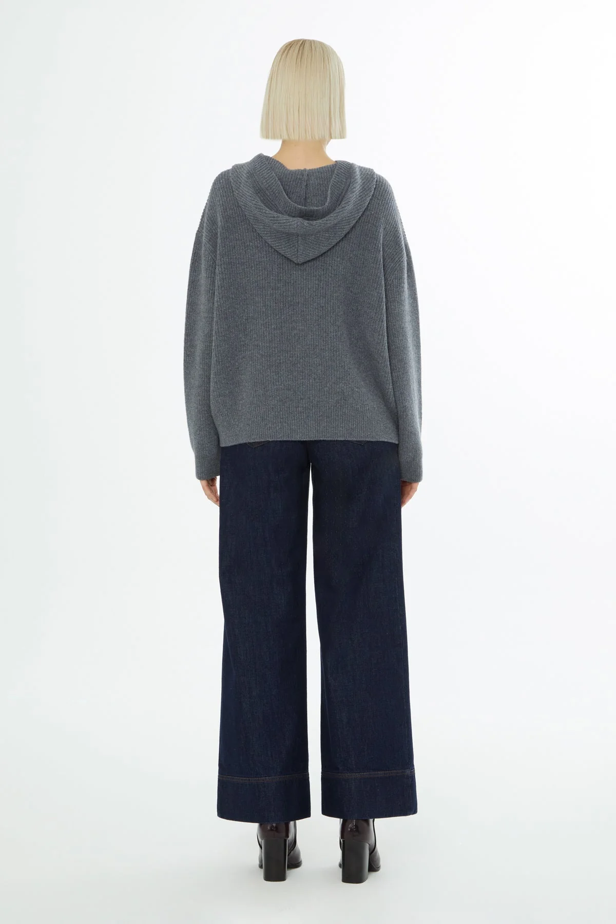 Grey Hooded Cardigan with Zip Closure - Image 5
