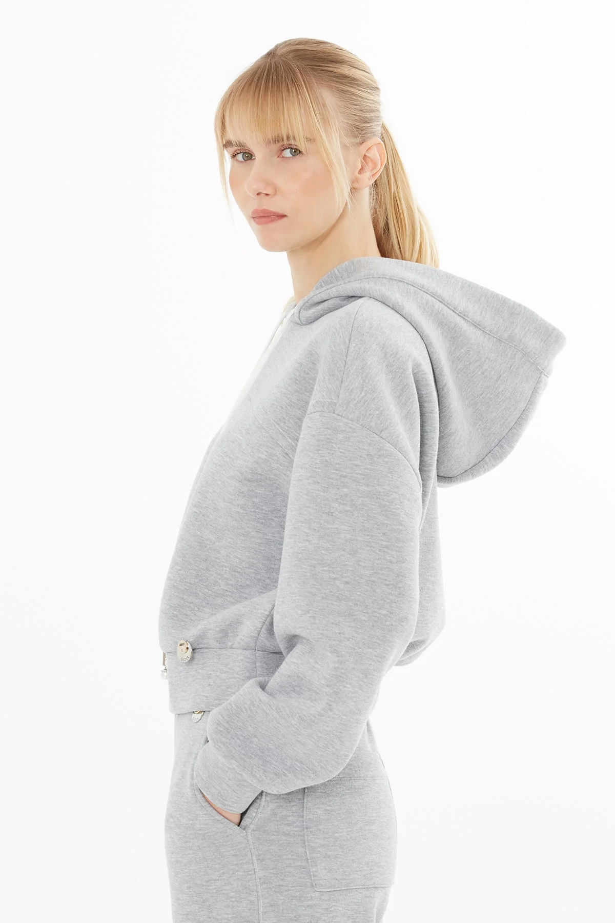 Grey Hooded Sweatshirt with Logo Detail - Image 3