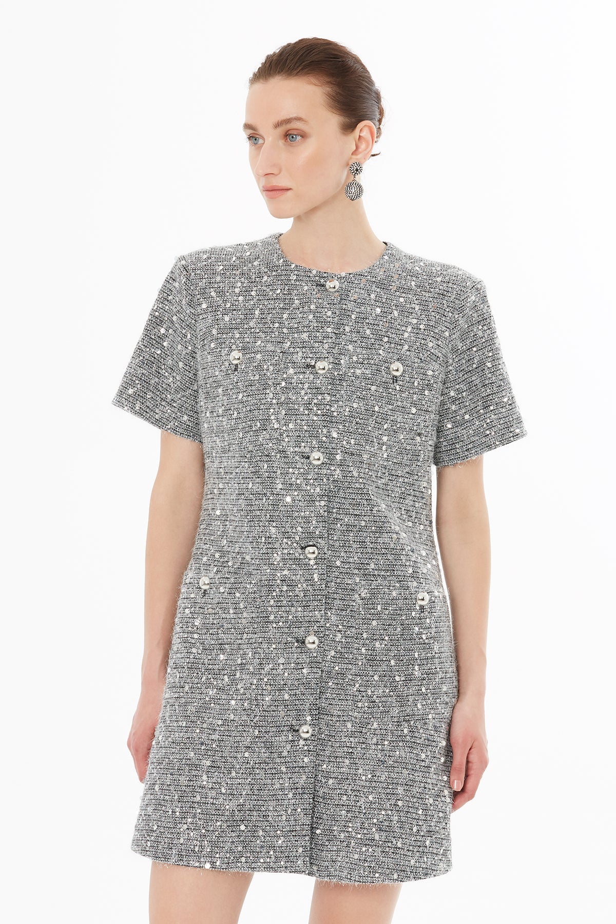 Grey Mini Short Sleeve Dress - Image 6