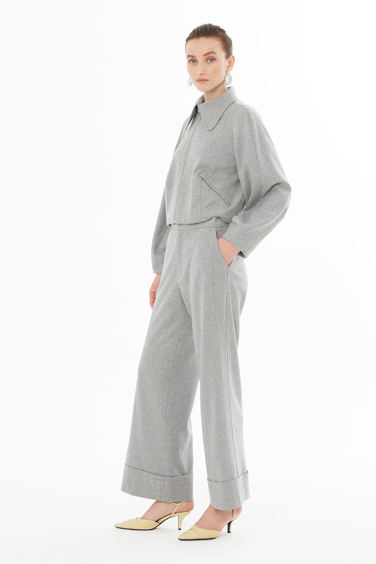 Grey Peter Pan Collar Wool-Blend Sweatshirt - Image 3