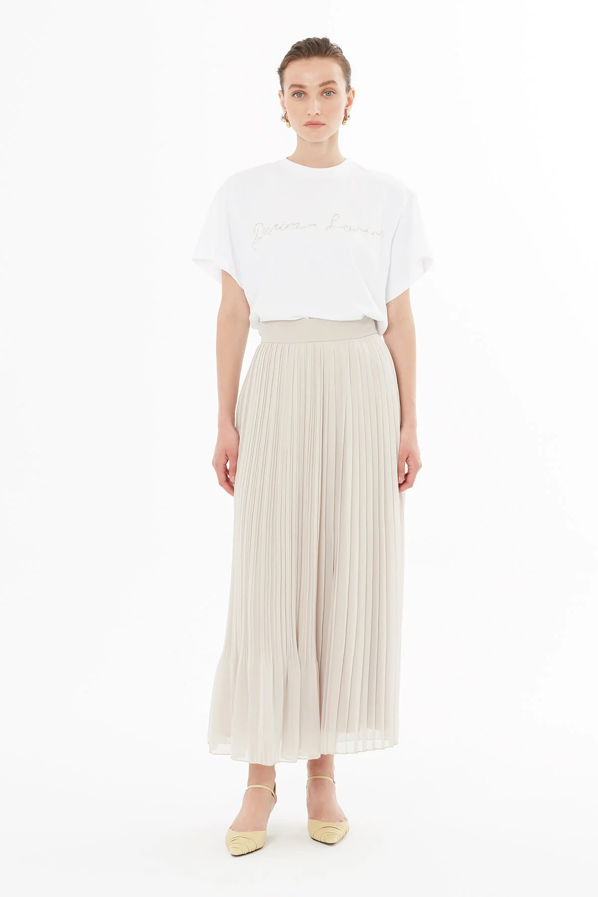 Grey Pleated Chiffon Maxi Skirt