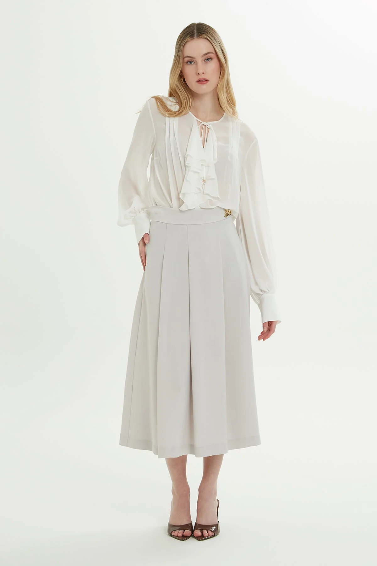 Grey Pleated Midi Skirt