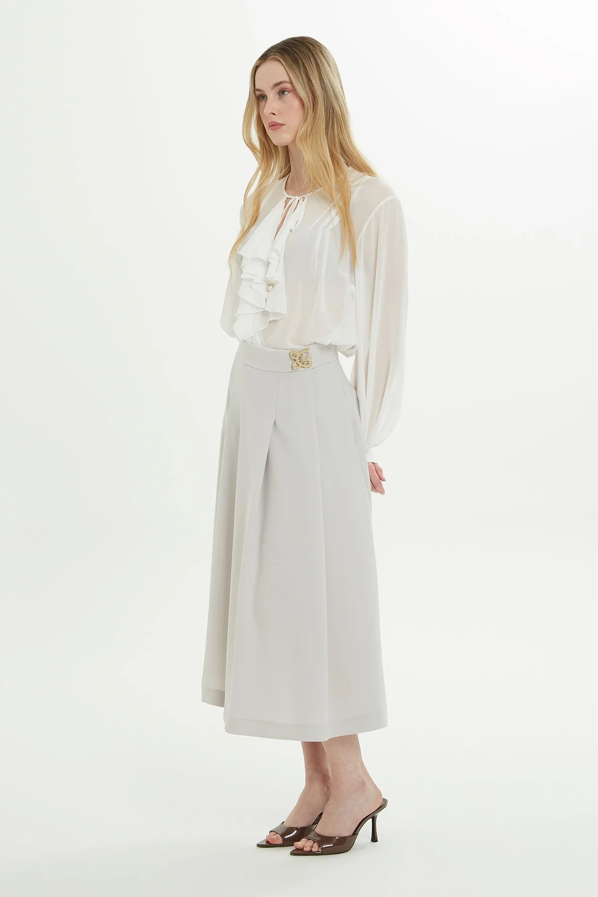 Grey Pleated Midi Skirt - Image 3