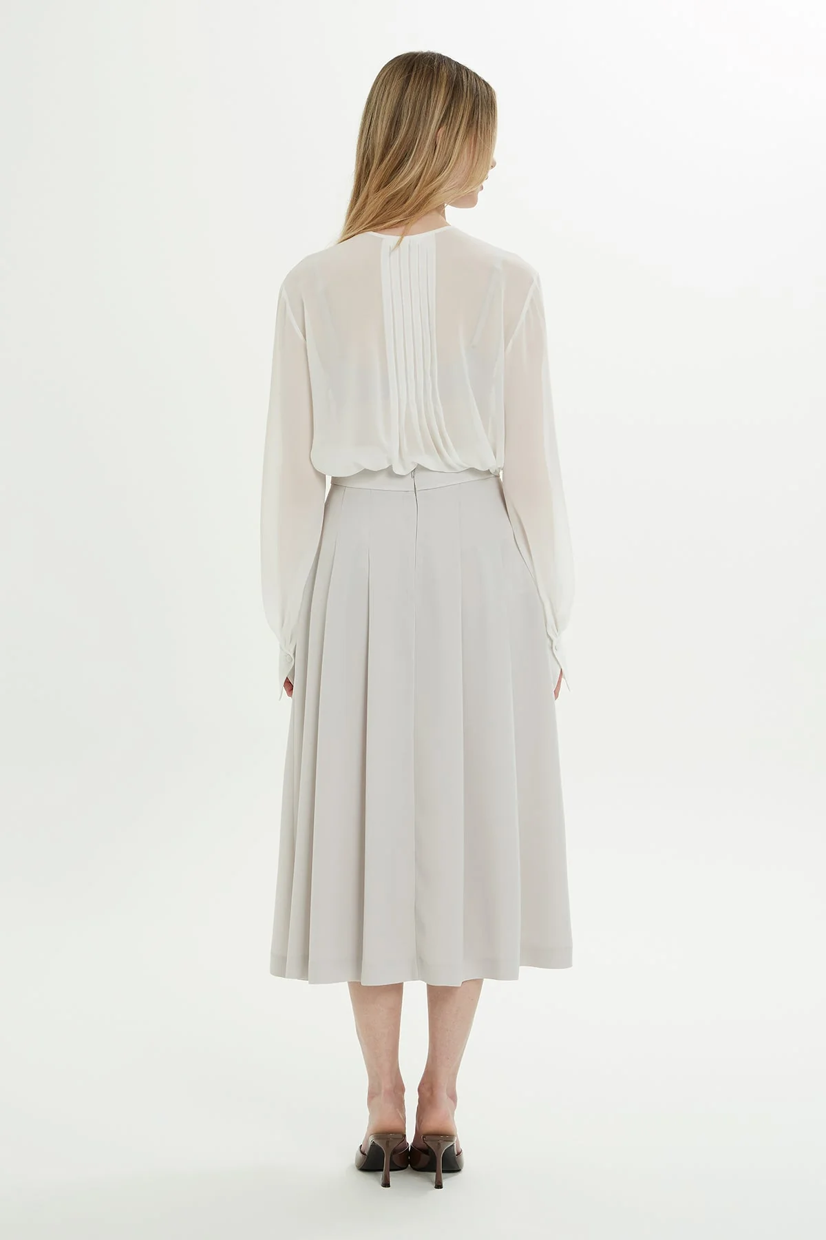 Grey Pleated Midi Skirt - Image 4