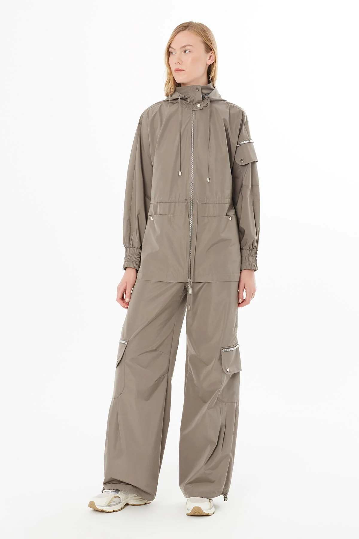 Grey Raincoat with Drawstring Waist - Image 4