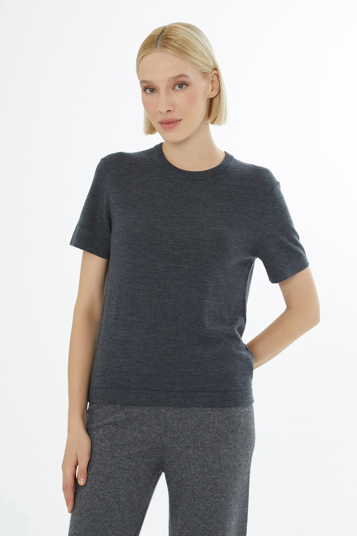 Grey Round-Neck Blouse - Image 3