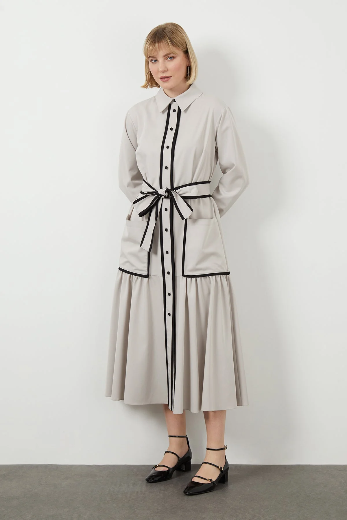 Grey Sash-Detail Midi Dress - Image 3