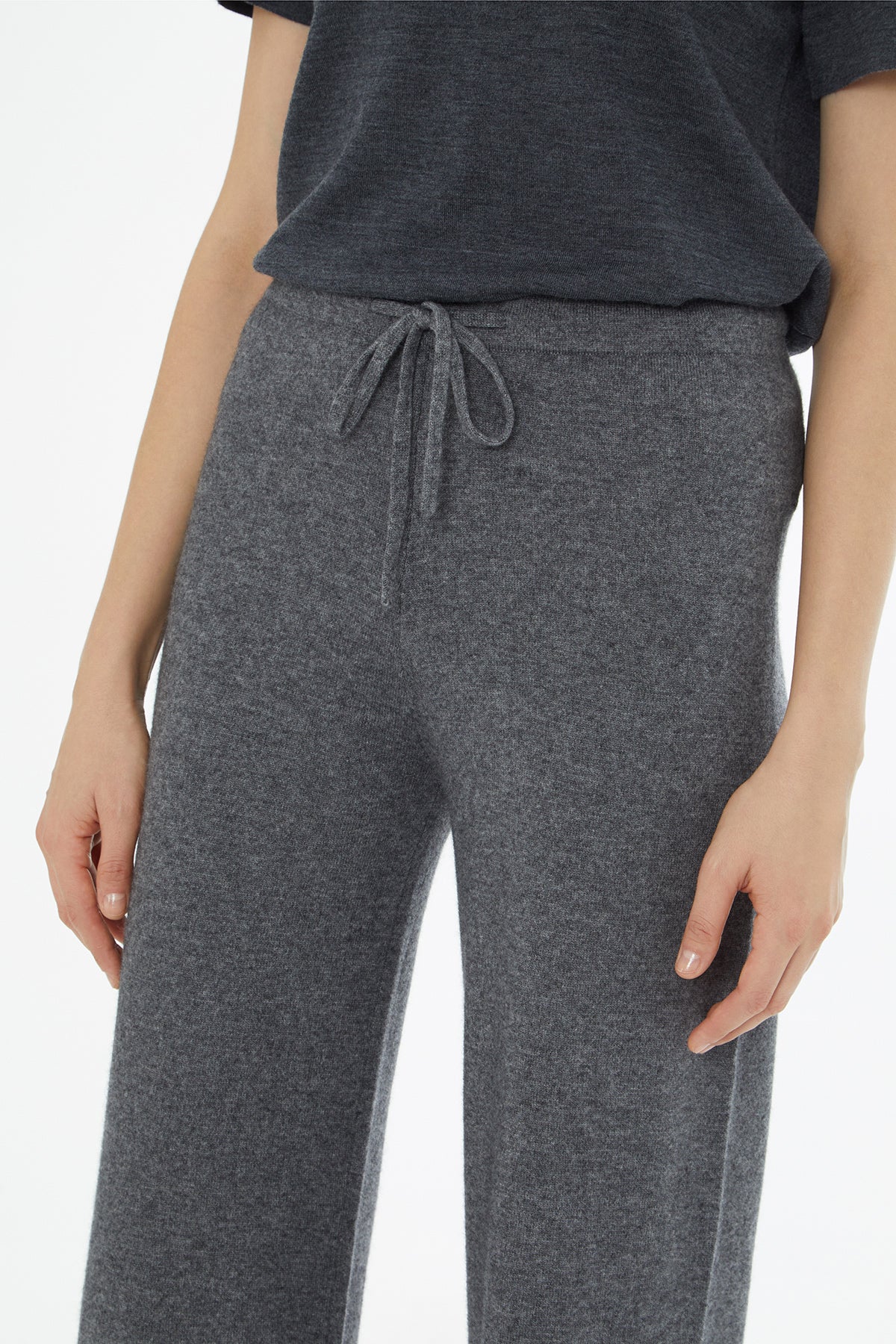 Grey Self-Fabric Waistband Knitted Trousers - Image 2