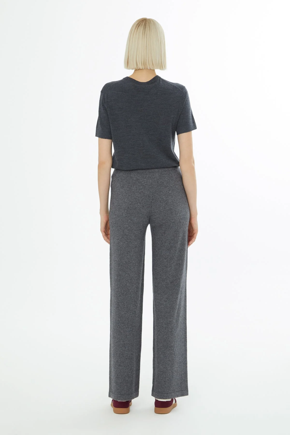 Grey Self-Fabric Waistband Knitted Trousers - Image 4