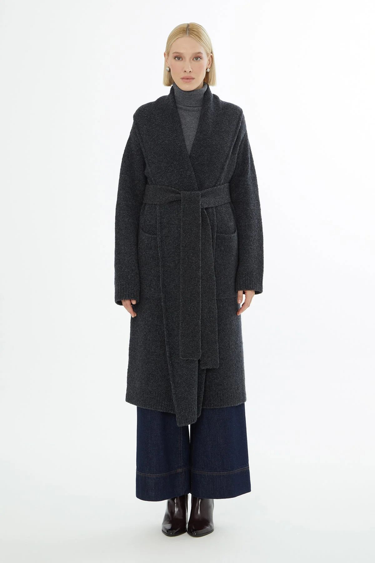 Grey Shawl-Collar Coat with