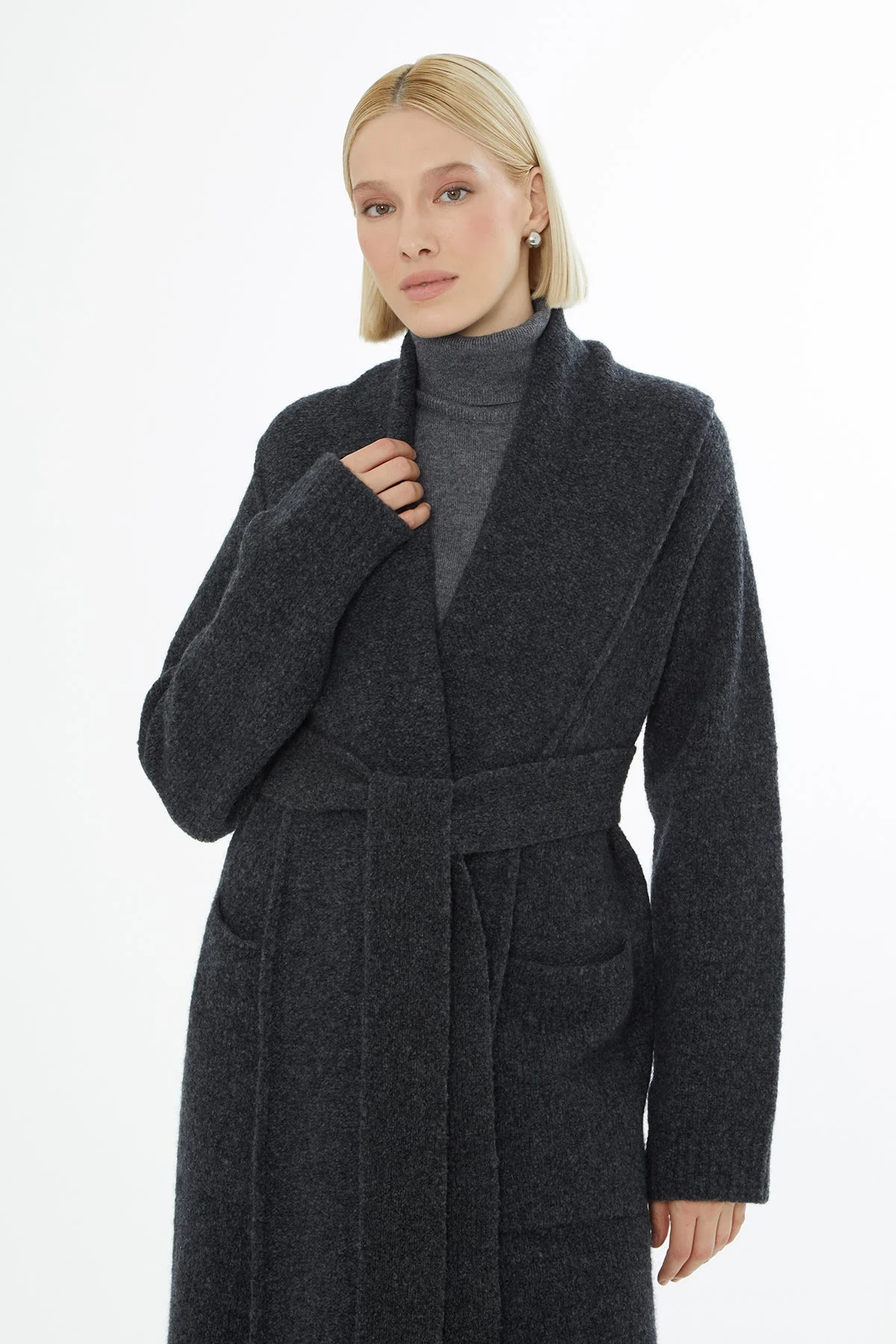 Grey Shawl-Collar Coat with - Image 3