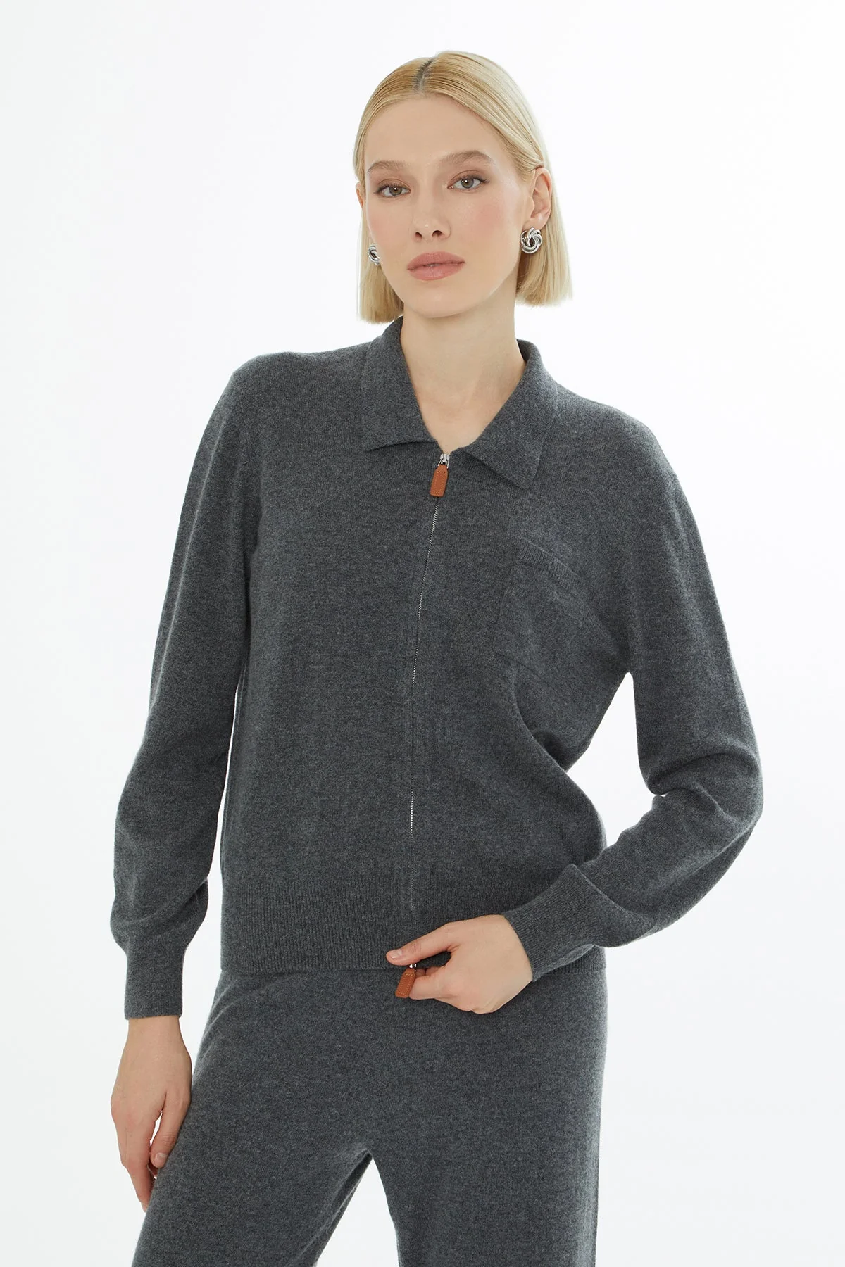 Grey Shirt-Collar Cardigan - Image 3