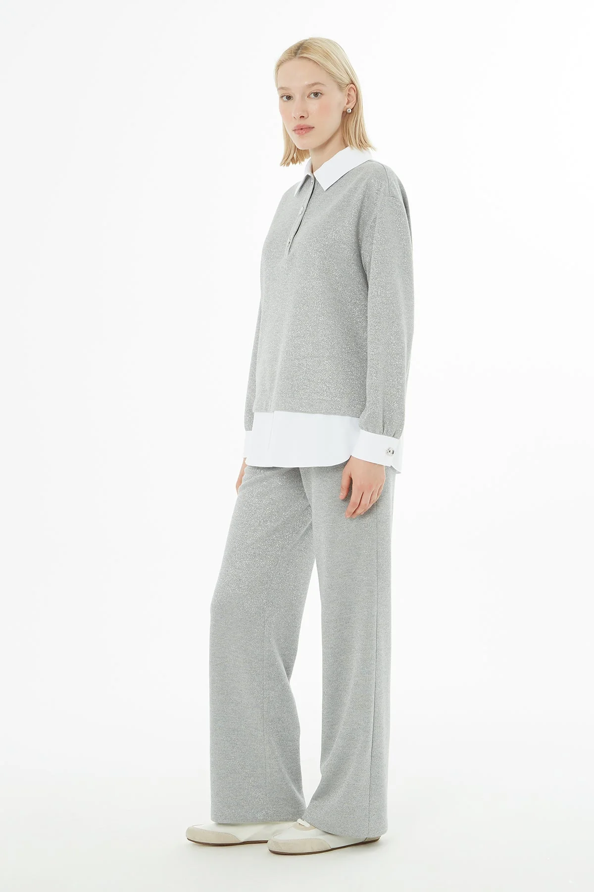 Grey Shirt-Look Glittery Suit - Image 3