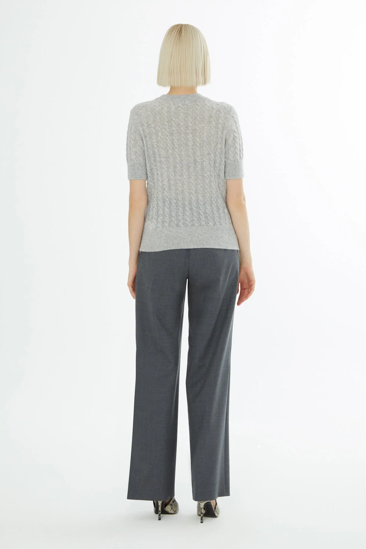 Grey Short-Sleeve Round-Neck Sweater - Image 5