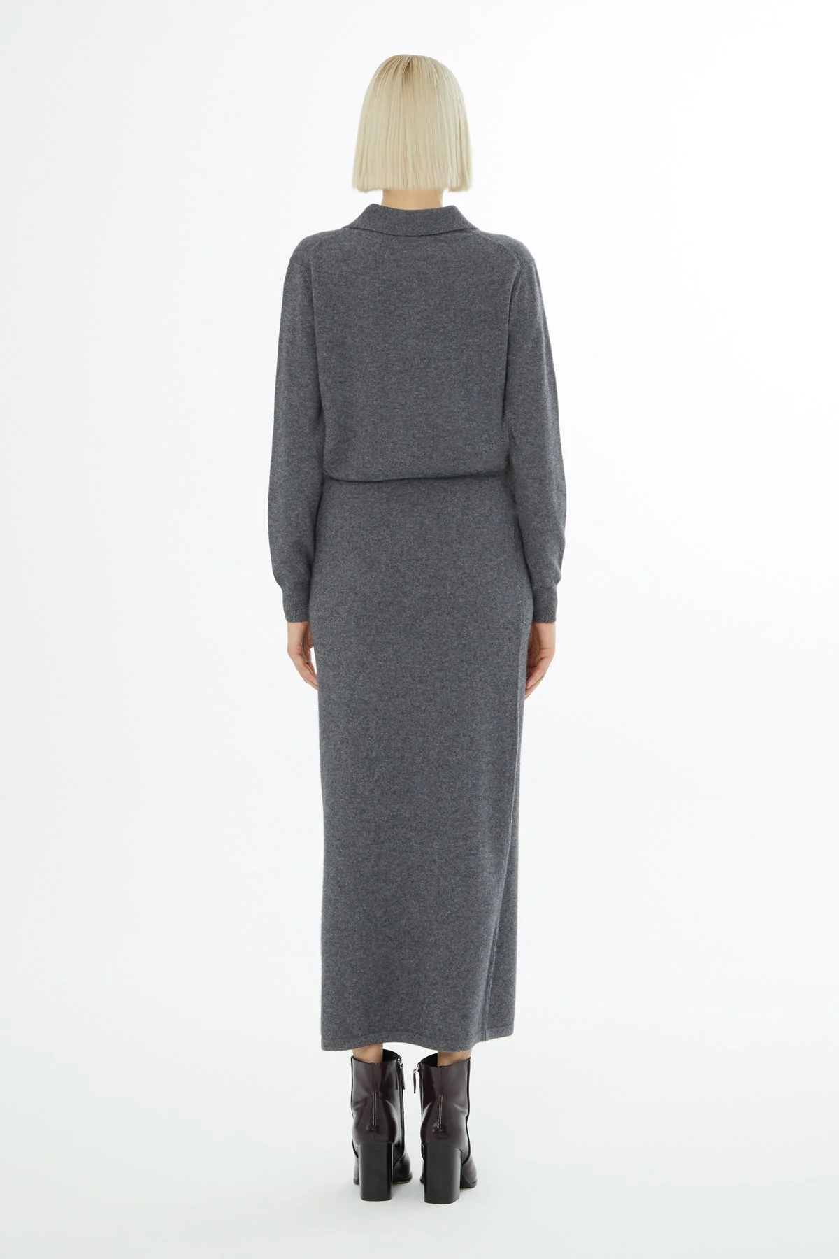 Grey Slim Knit Long Skirt - Image 4