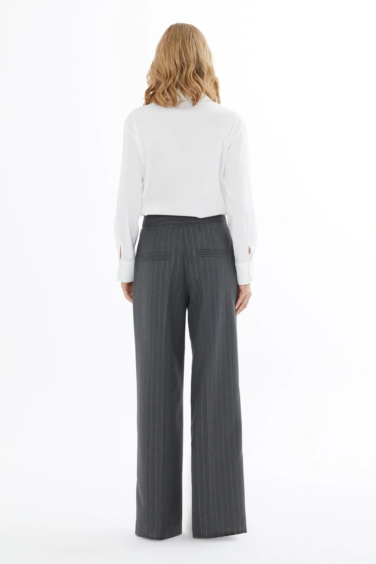 Grey Striped Trousers with Pockets - Image 4