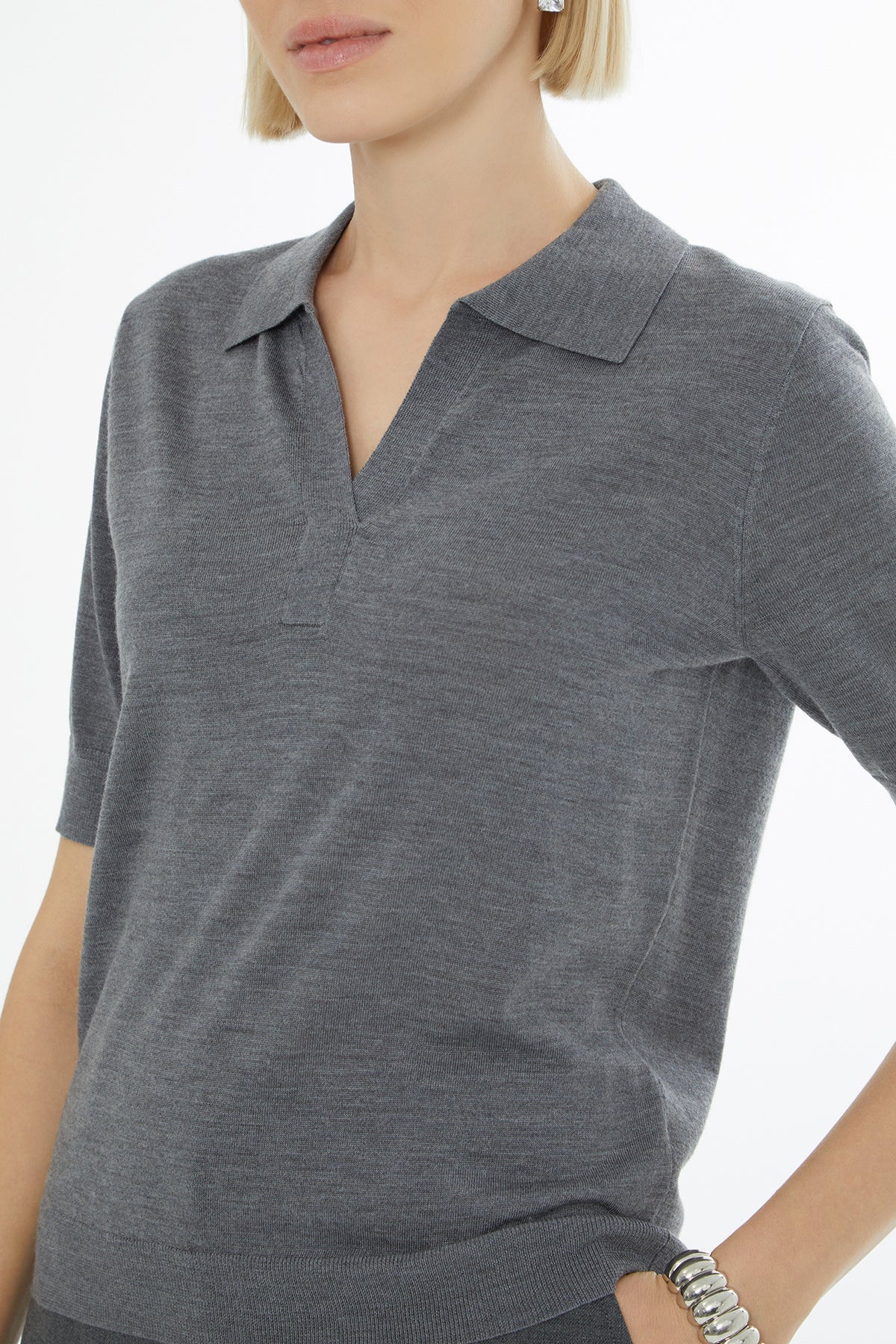 Grey Sweater with Trumpet Sleeves - Image 2