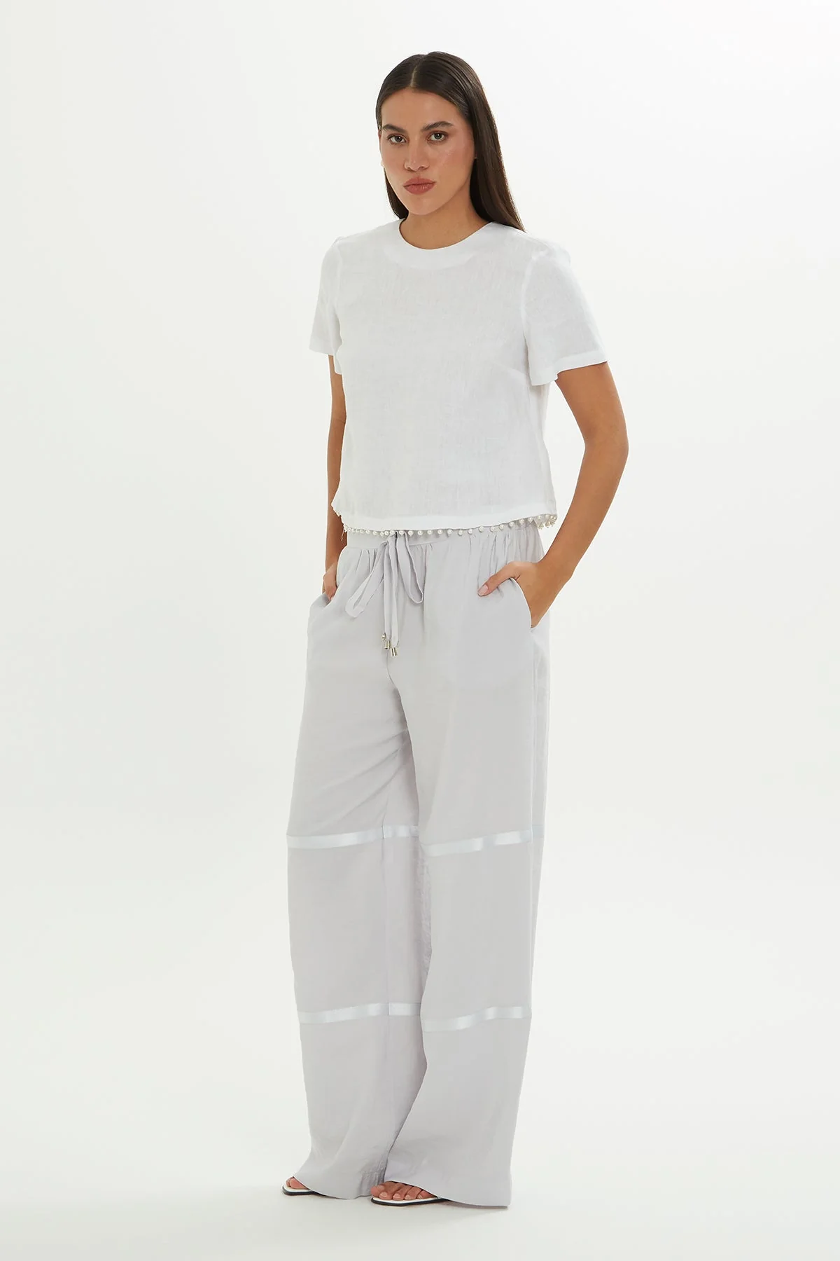 Grey Trousers with Ribbon Detail - Image 4