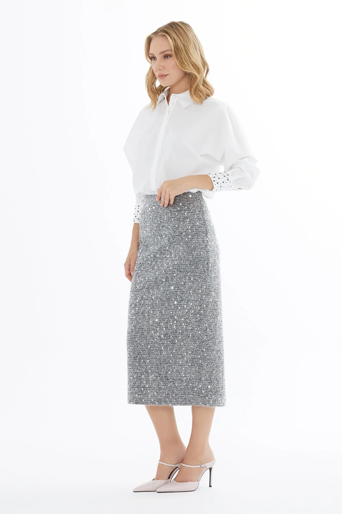 Grey Zip-Up Midi Skirt - Image 5