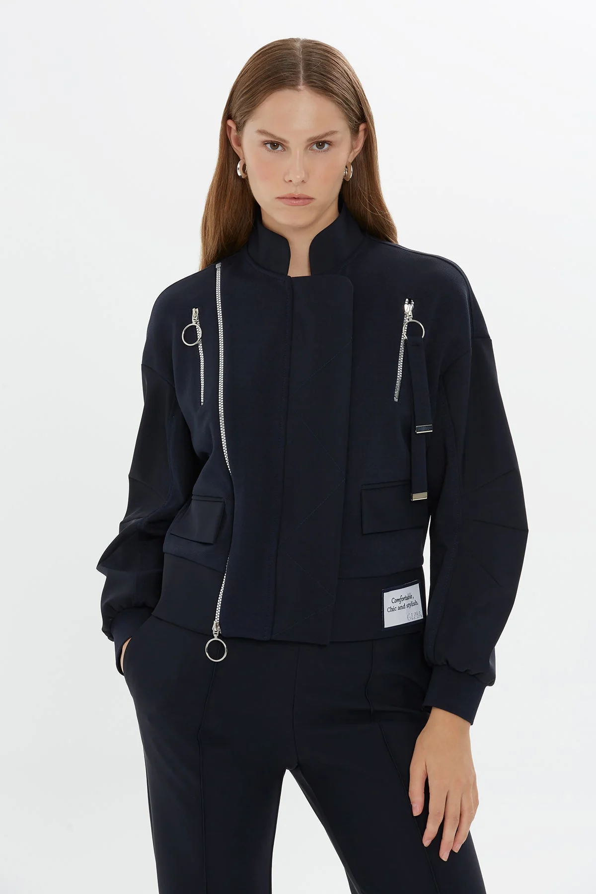 Hooded Zipper Detail Bomber Jacket