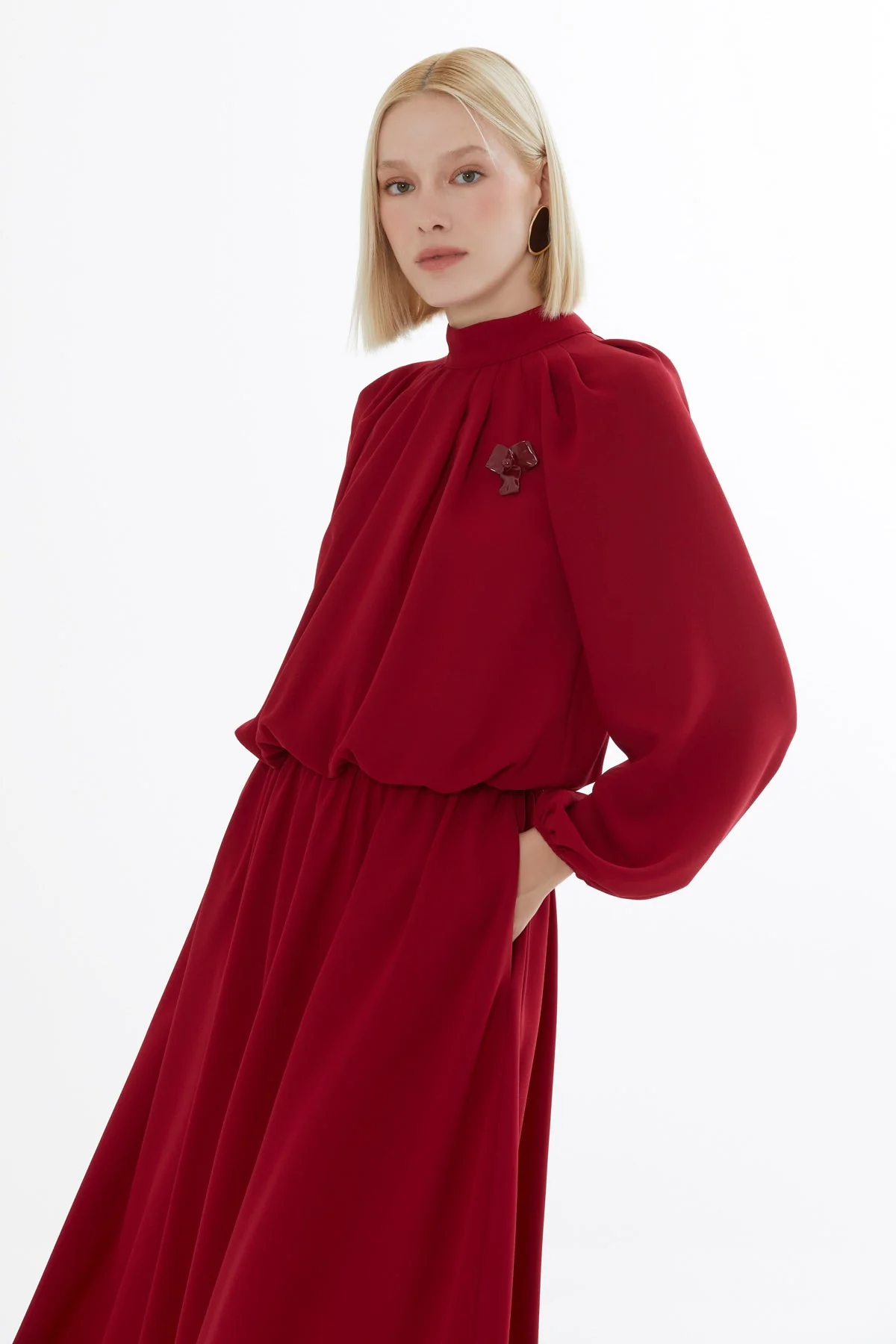 Red Long Dress with Elasticated Waist - Image 3