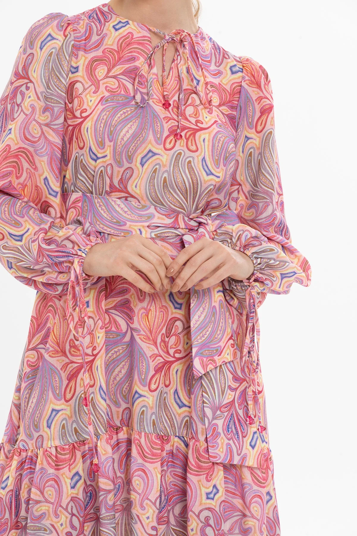 Long Sleeved Patterned Long Dress - Image 2