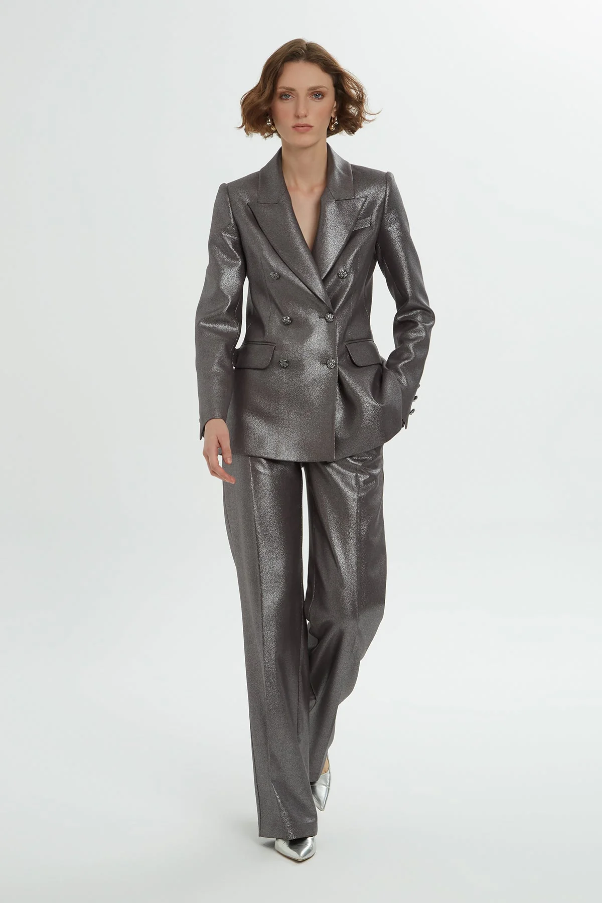 Metallic Grey Shiny Suit