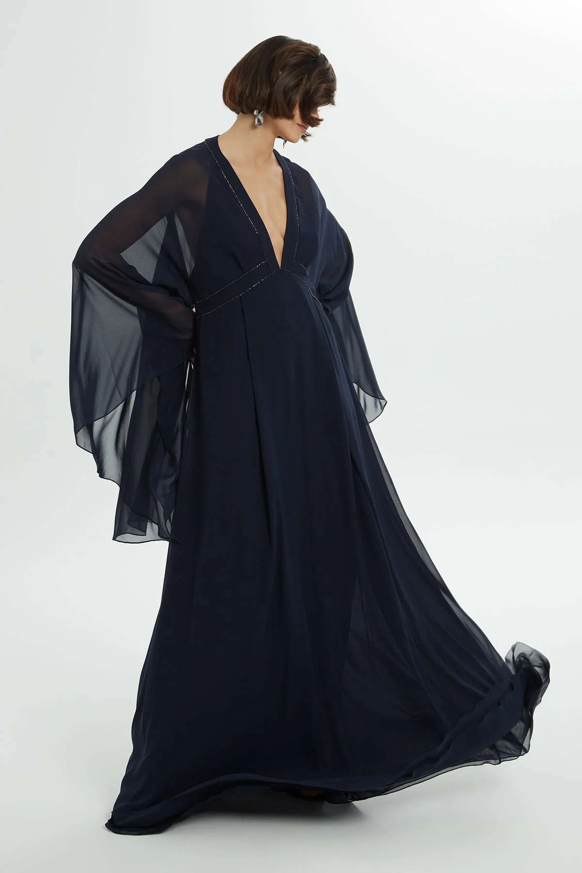 Navy Bead Embroidered Dress - Image 3