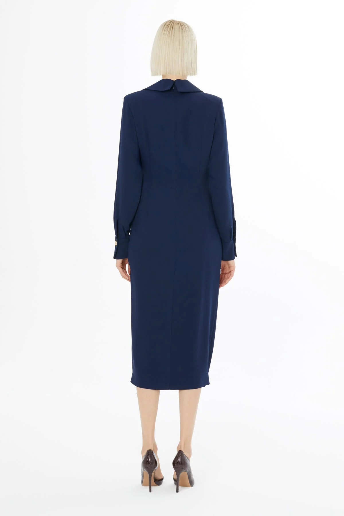 Navy Button-Front Midi Dress - Image 5