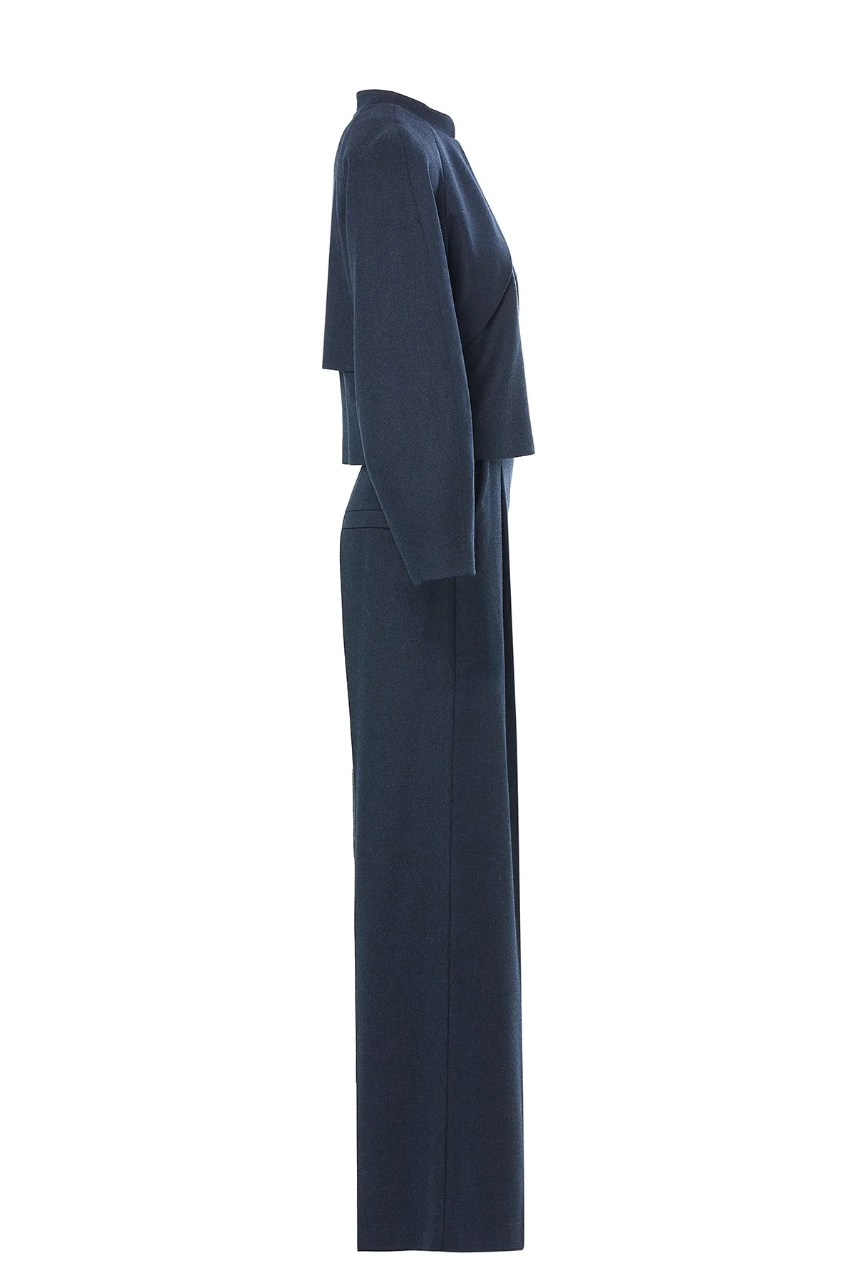 Navy Buttoned Short Jacket Suit - Image 2