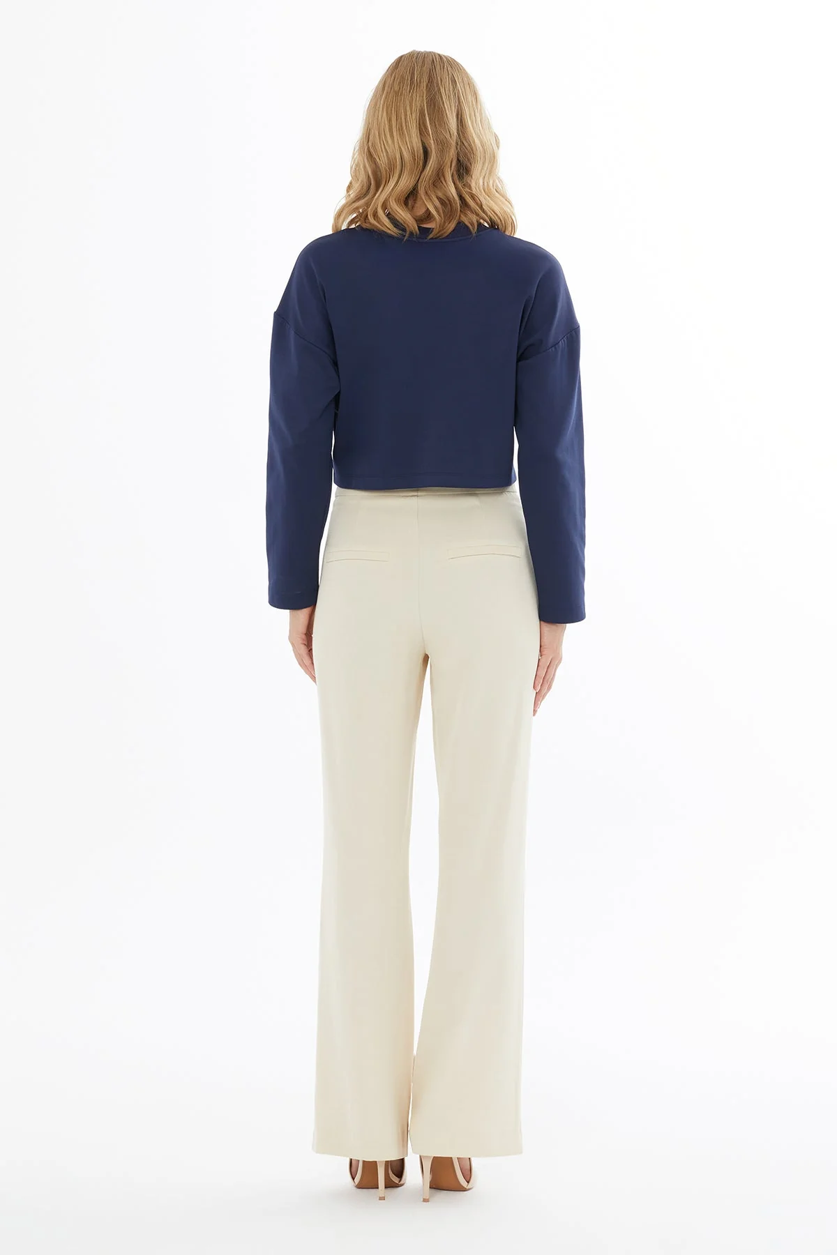 Navy Crop Blouse with Bead Details - Image 5