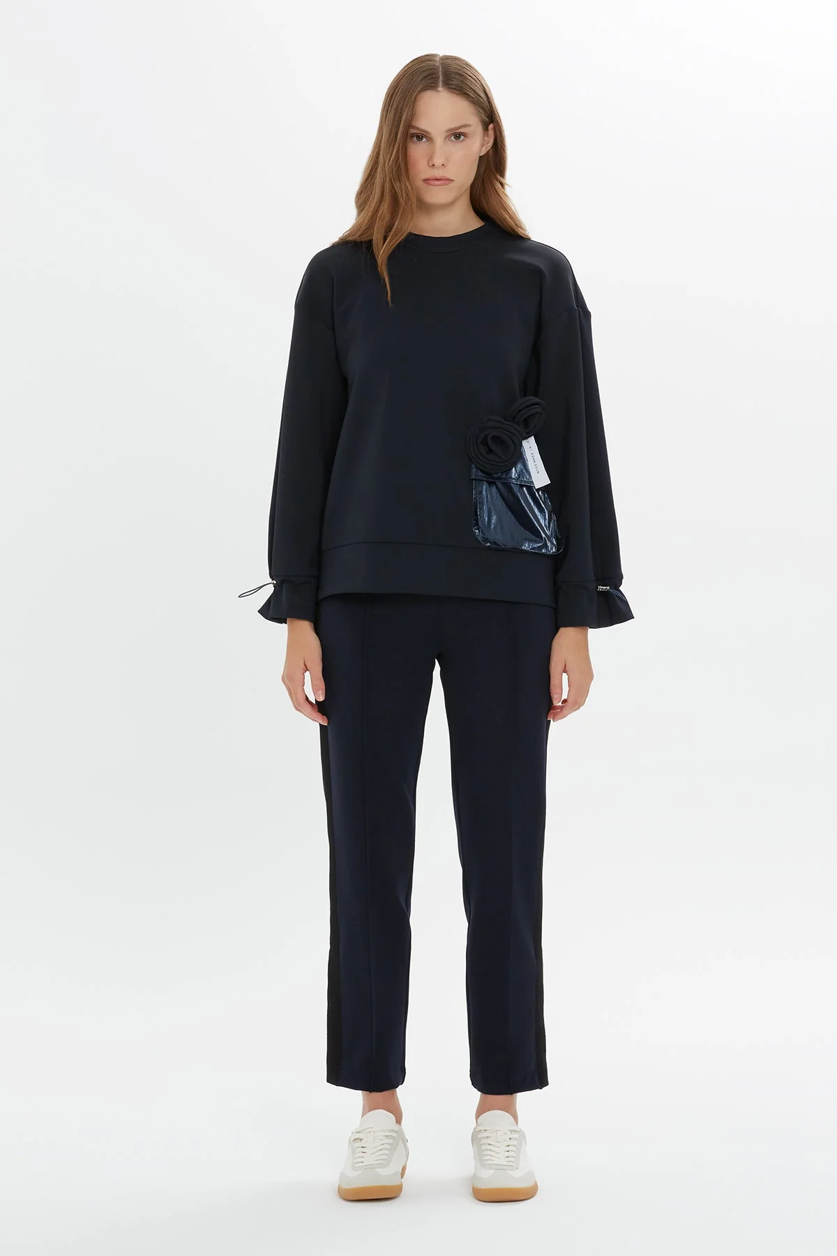 Navy Floral-Detail Sweatshirt - Image 3