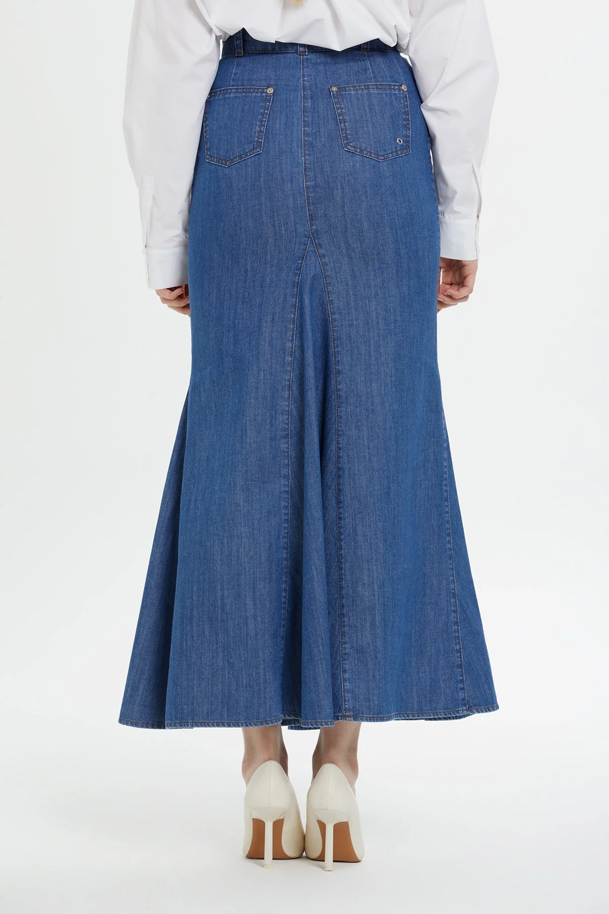 Navy High-Waist Maxi Denim Skirt - Image 4