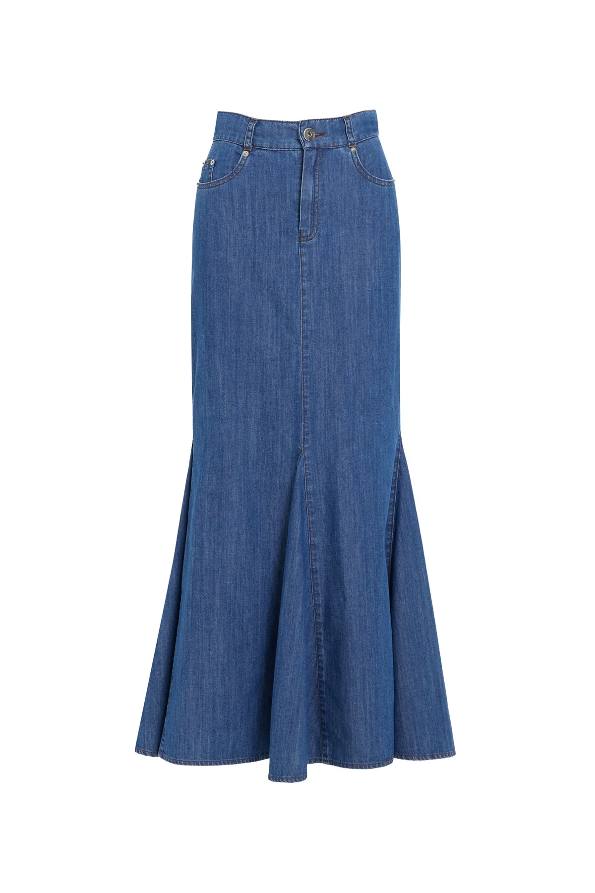 Navy High-Waist Maxi Denim Skirt - Image 5