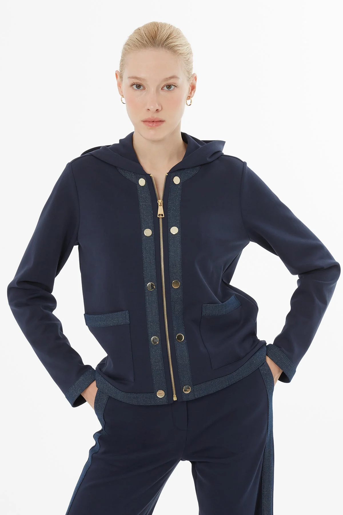 Navy Hooded Tracksuit Set with Zipper - Image 3