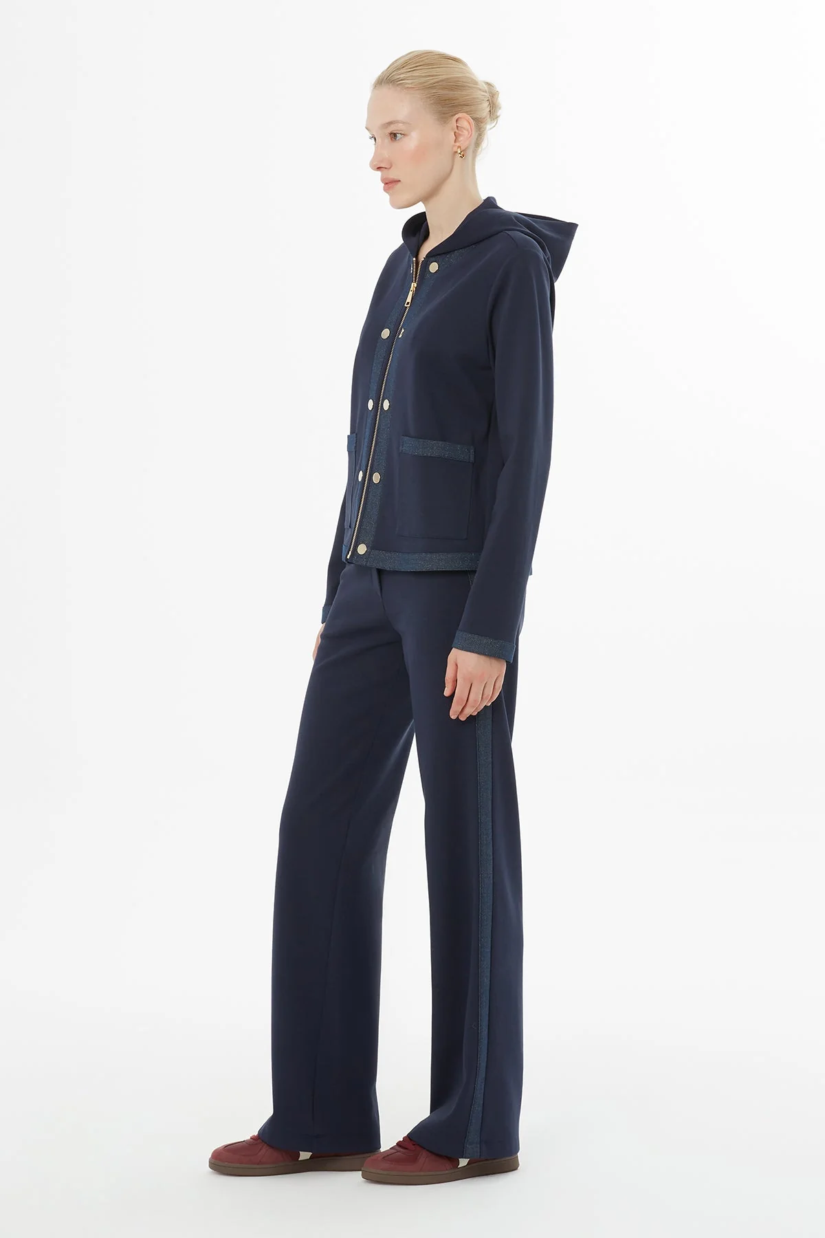 Navy Hooded Tracksuit Set with Zipper - Image 4